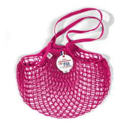 Filt 1860 raspberry pink cotton mesh net shopping bag with shoulder handle