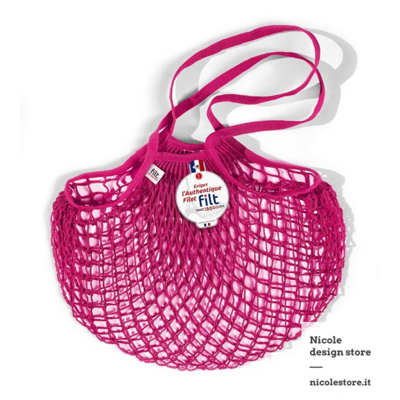 Filt 1860 raspberry pink cotton mesh net shopping bag with shoulder handle Filt 1860 raspberry pink cotton mesh net shopping bag with shoulder handle