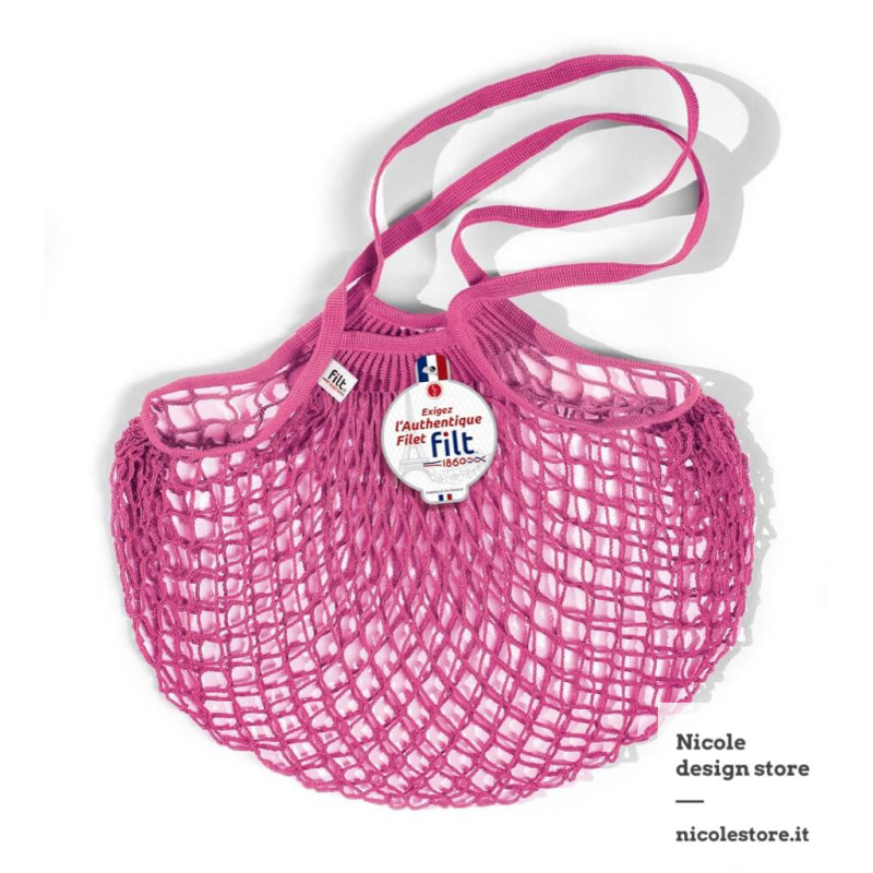 Borsa a rete in cotone con manico a spalla rosa sorbetto rose sorbet Filt 1860 Borsa a rete in cotone con manico a spalla rosa sorbetto rose sorbet Filt 1860