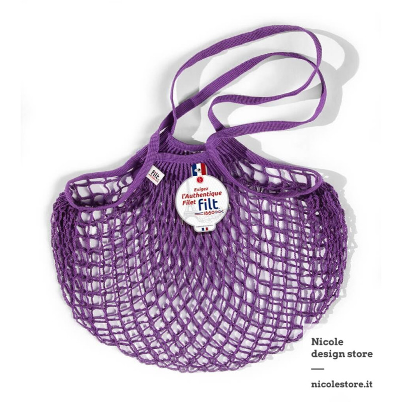 Borsa a rete in cotone con manico a spalla viola prugna violet prune Filet Filt 1860 Borsa a rete in cotone con manico a spalla viola prugna violet prune Filet Filt 1860