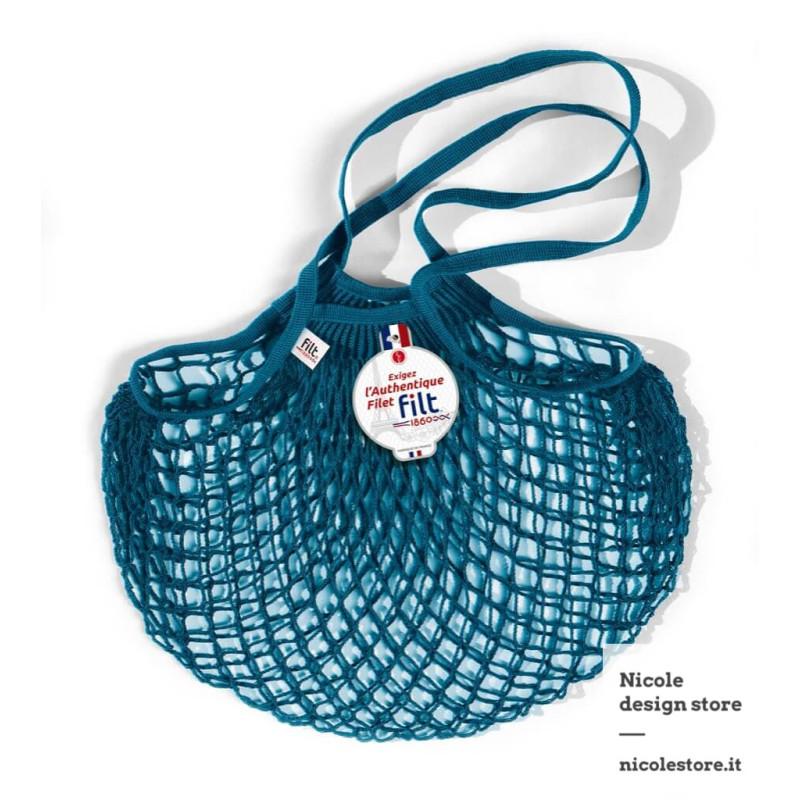 Filt 1860 aquarius blue cotton mesh net shopping bag with shoulder handle