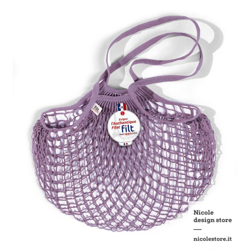Borsa a rete in cotone con manico a spalla lilla thé à la rose Filet Filt 1860 Borsa a rete in cotone con manico a spalla lilla thé à la rose Filet Filt 1860
