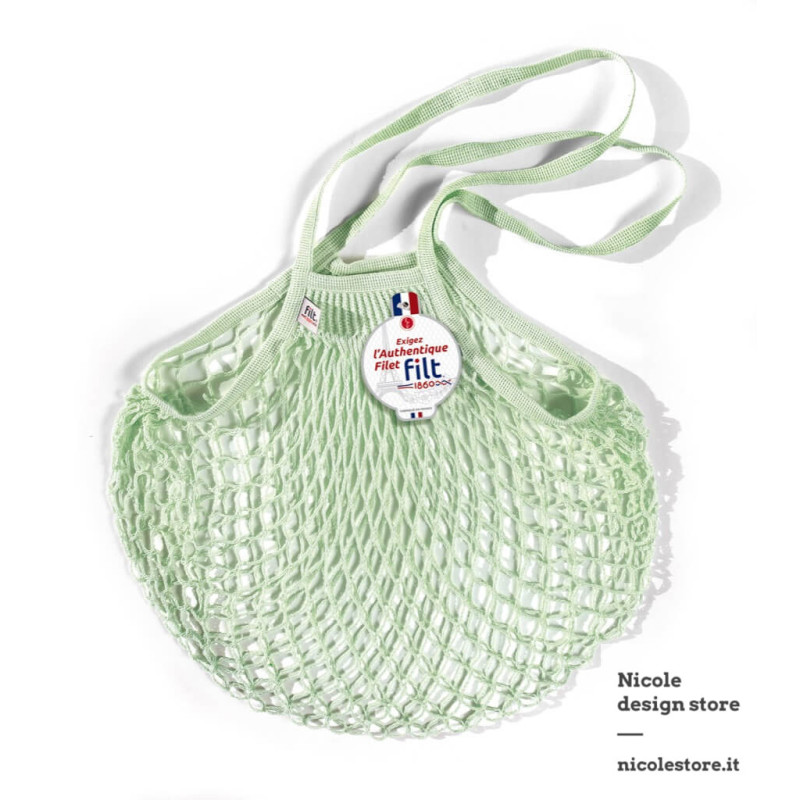 Borsa a rete in cotone con manico a spalla menta elixir Filet Filt 1860 Borsa a rete in cotone con manico a spalla menta elixir Filet Filt 1860