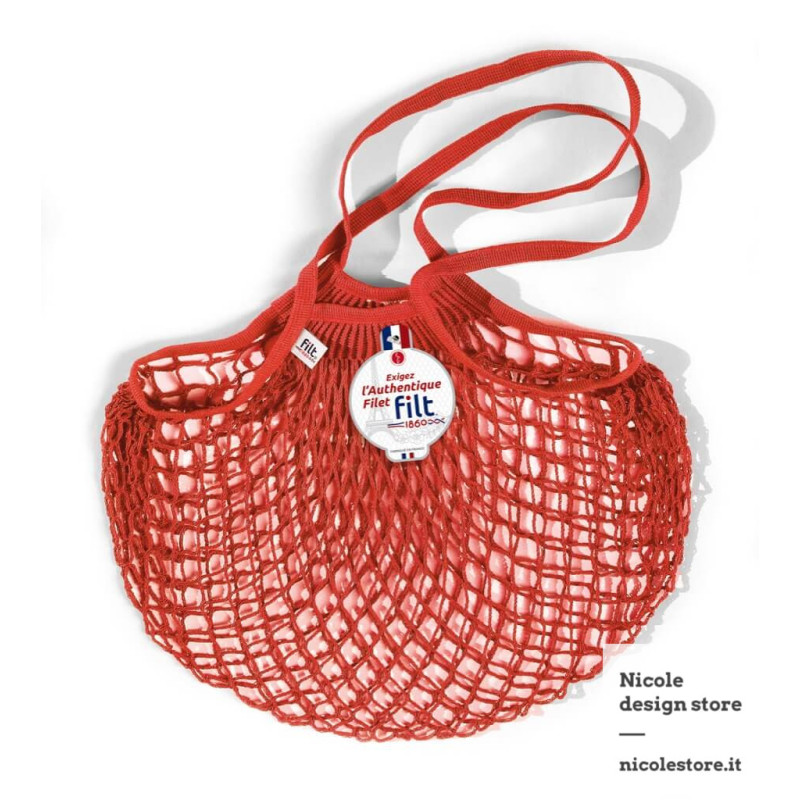 Filt 1860 rouge anemone red cotton mesh net shopping bag with shoulder handle