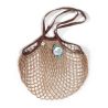 Filt 1860 mastic sepia beige brown cotton mesh net shopping bag with shoulder handle