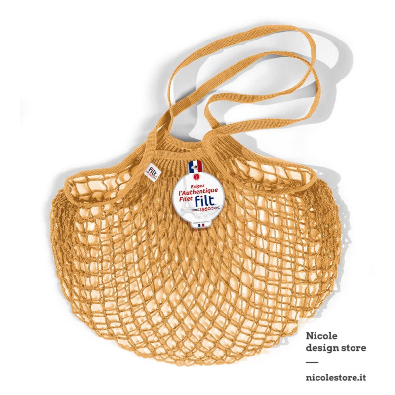 Borsa a rete in cotone con manico a spalla giallo oro jaune gold Filet Filt 1860 Borsa a rete in cotone con manico a spalla giallo oro jaune gold Filet Filt 1860