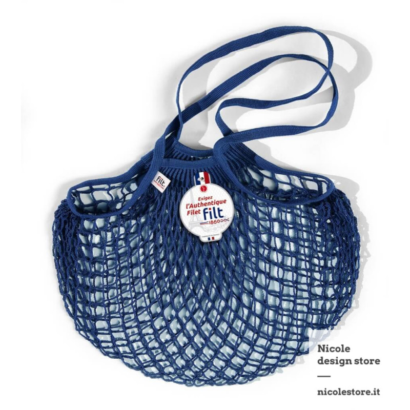 Borsa a rete in cotone con manico a spalla blu inchiostro bleu ink Filet Filt 1860