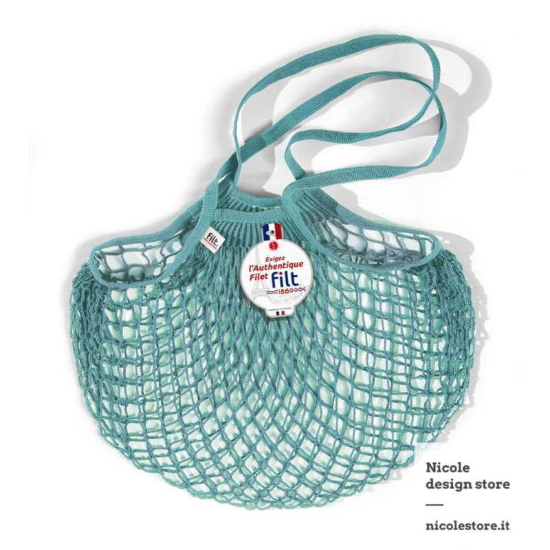 Borsa a rete in cotone con manico a spalla blu acqua aquablue Filet Filt 1860