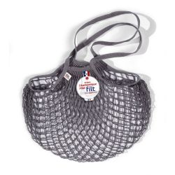 Borsa a rete in cotone con manico a spalla grigio piombo gris lead Filet Filt 1860