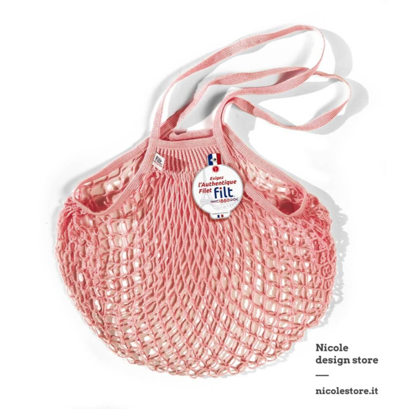 Borsa a rete in cotone con manico a spalla rosa rose layette Filet Filt 1860 Borsa a rete in cotone con manico a spalla rosa rose layette Filet Filt 1860