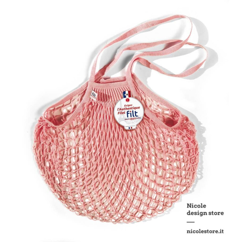 Filt 1860 rose layette pink cotton mesh net shopping bag with shoulder handle