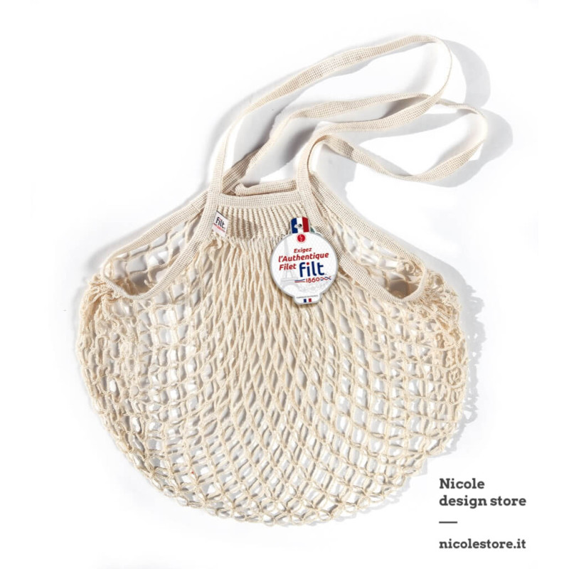 Filt 1860 ecru white organic cotton mesh net shopping bag with shoulder handle