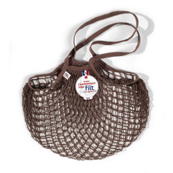 Filt 1860 marron sépia brown cotton mesh net shopping bag with shoulder handle