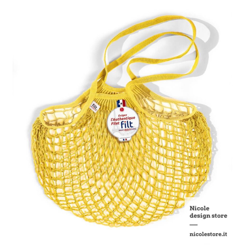 Filt 1860 sunshine yellow jaune solarium cotton mesh net shopping bag with shoulder handle