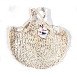 Filt 1860 ecru white organic cotton mesh net shopping bag with handle