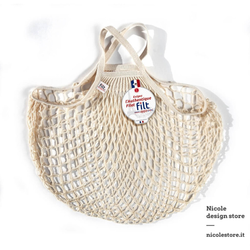 Borsa a rete in cotone biologico con manico a mano ecru Filet Filt 1860 Borsa a rete in cotone biologico con manico a mano ecru Filet Filt 1860