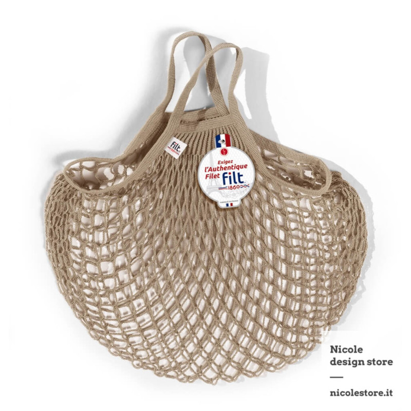 Borsa a rete in cotone con manico a mano beige mastic Filet Filt 1860