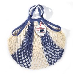 Borsa a rete in cotone con manico a mano bleu jean ecru Filet Filt 1860