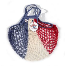Filt 1860 blue white red bleu blanc rouge cotton mesh net shopping bag with handle