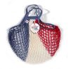 Borsa a rete in cotone con manico a mano blu bianco rosso bleu blanc rouge Filet Filt 1860