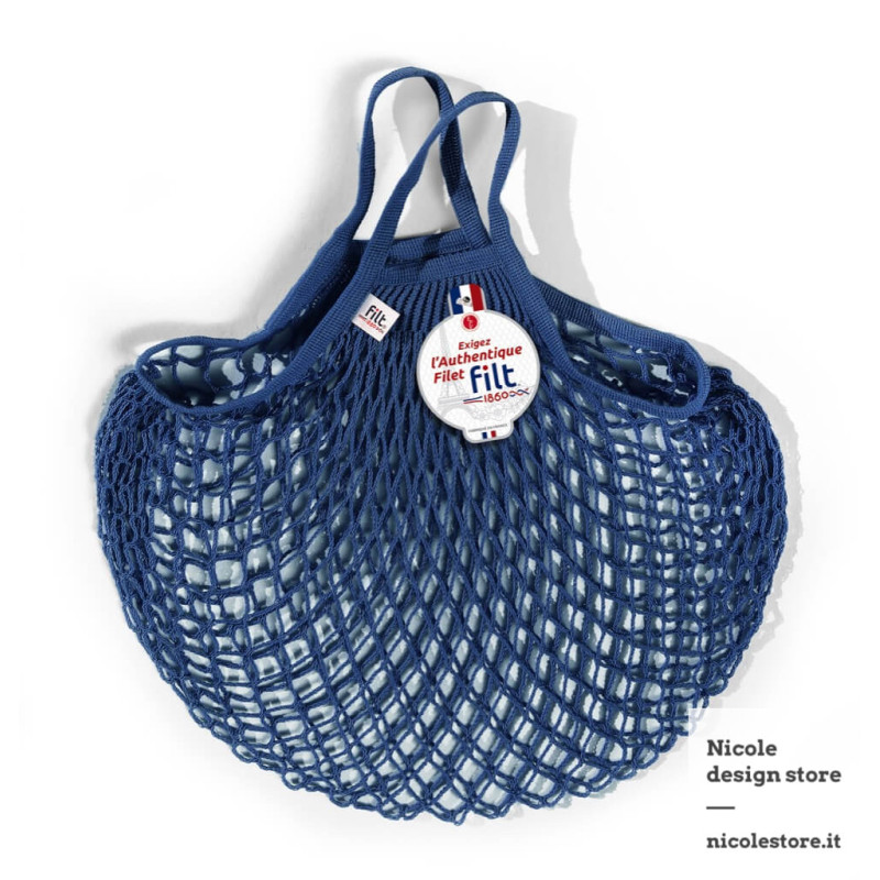 Filt 1860 bleu ink blue cotton mesh net shopping bag with handle Filt 1860 bleu ink blue cotton mesh net shopping bag with handle