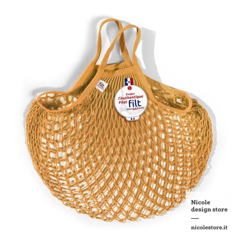 Filt 1860 jaune gold yellow cotton mesh net shopping bag with handle Filt 1860 jaune gold yellow cotton mesh net shopping bag with handle