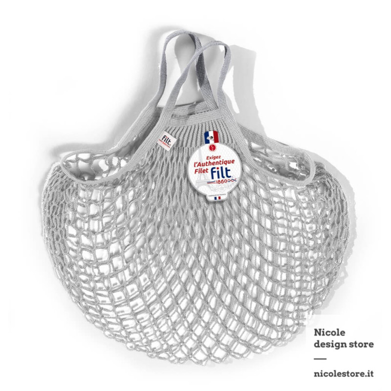 Filt 1860 gris pluie rain grey cotton mesh net shopping bag with handle Filt 1860 gris pluie rain grey cotton mesh net shopping bag with handle